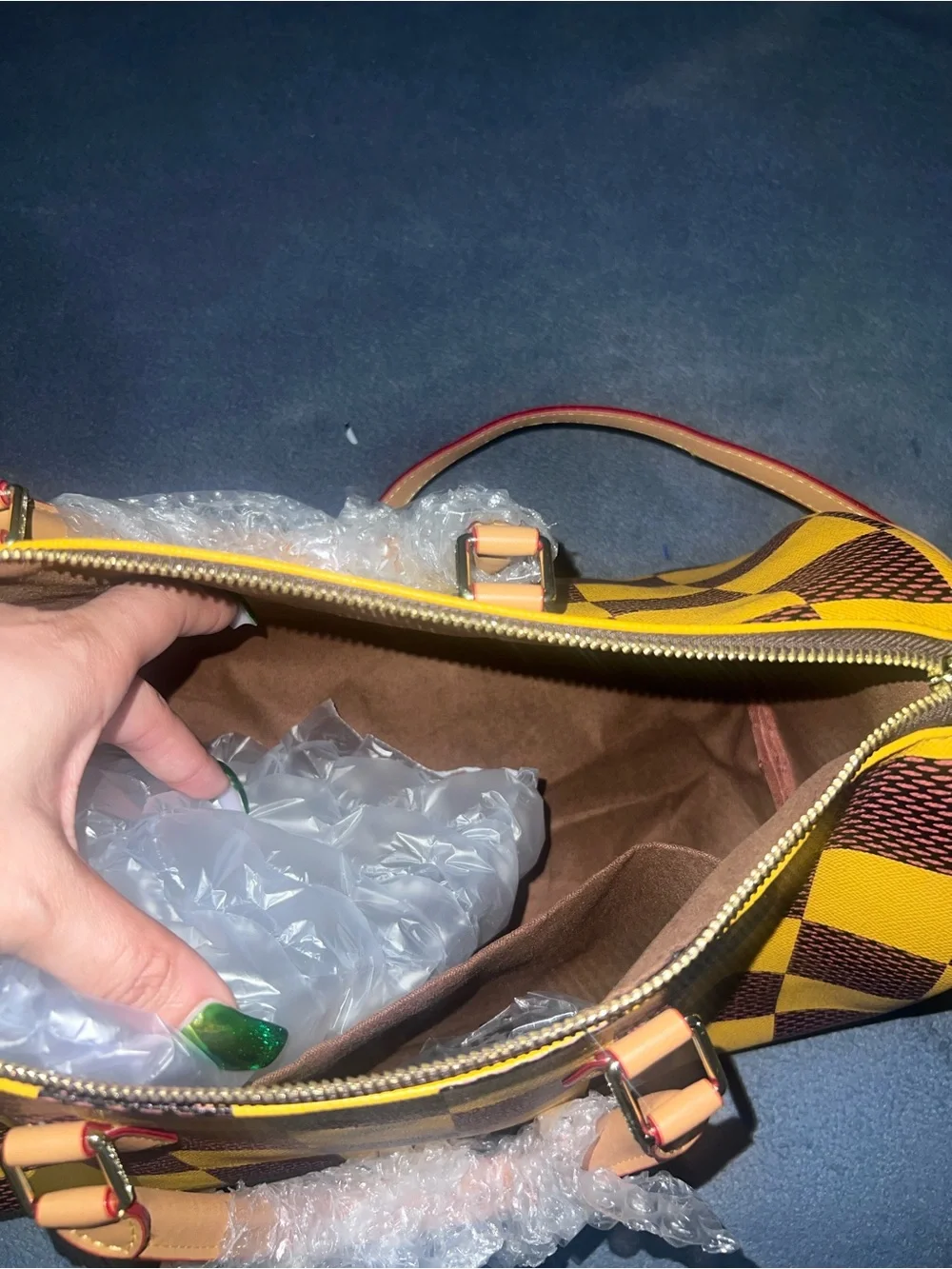 Yellow & Brown Checkered Women's Satchel Handbag